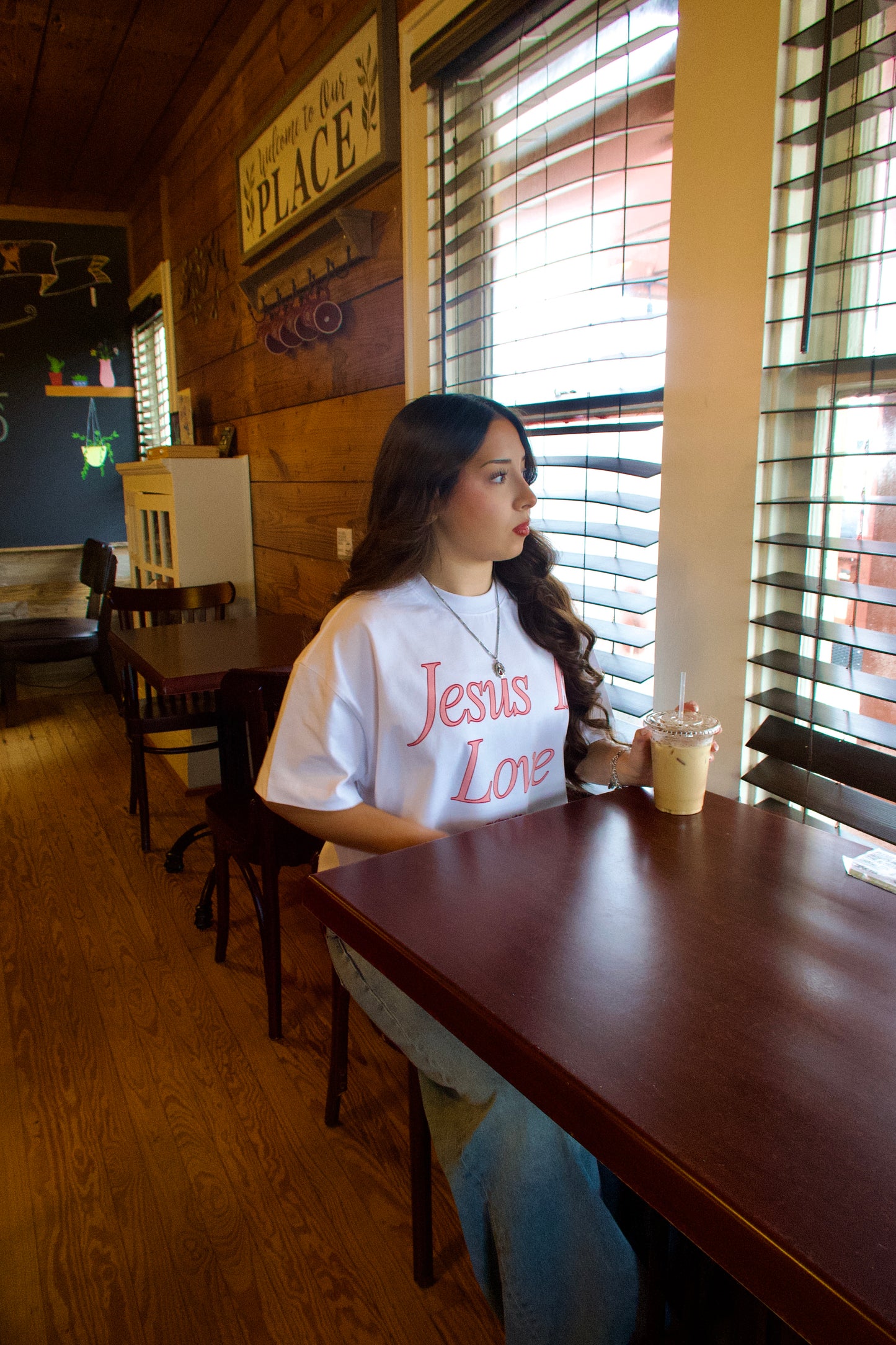 Jesus Is Love Boxy Tee (Pink On White)