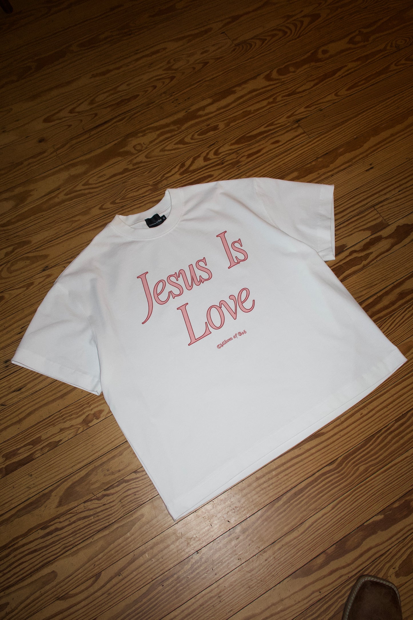Jesus Is Love Boxy Tee (Pink On White)
