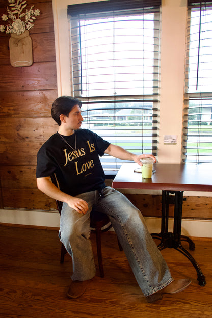 Jesus Is Love Boxy Tee (Yellow On Black)