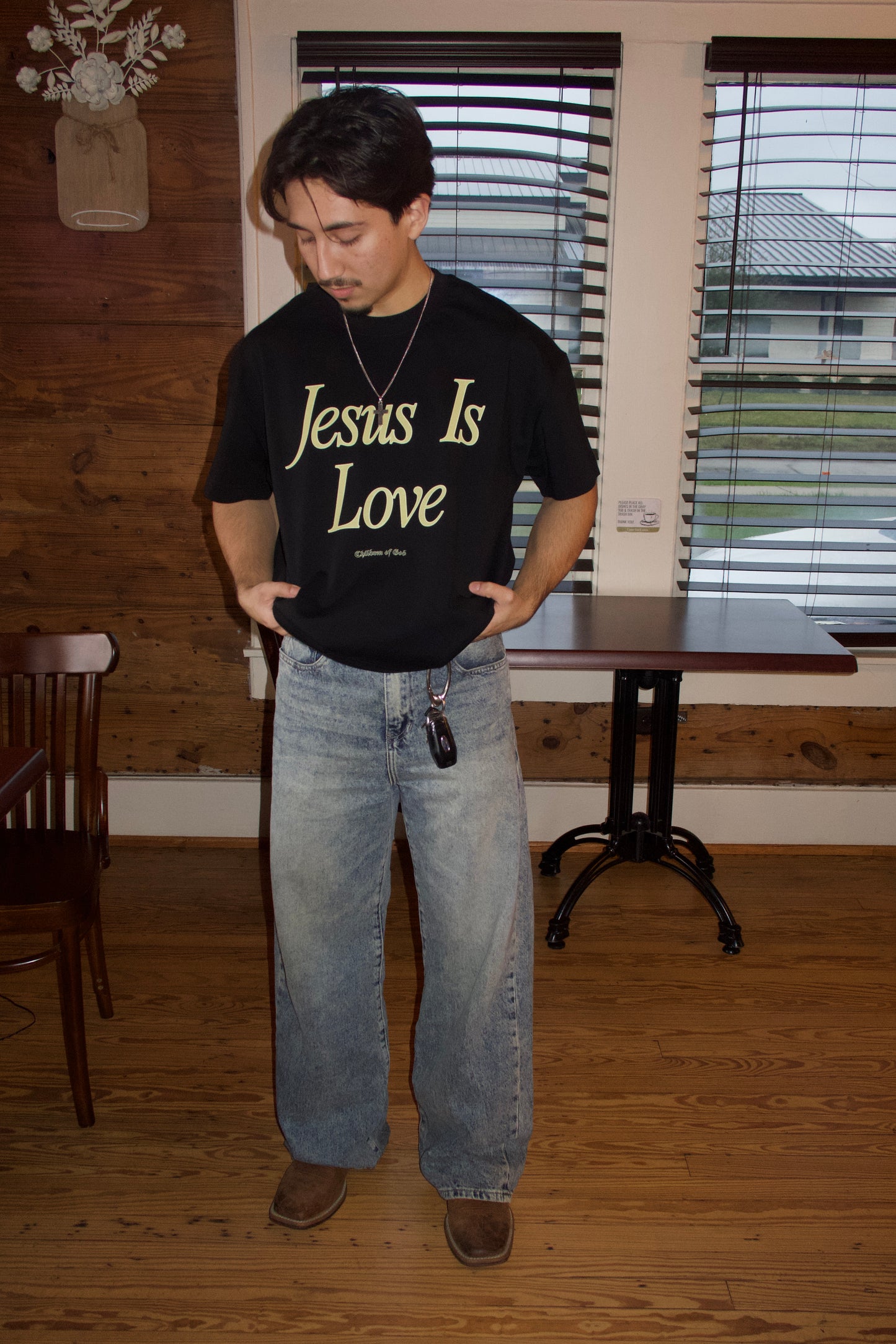 Jesus Is Love Boxy Tee (Yellow On Black)