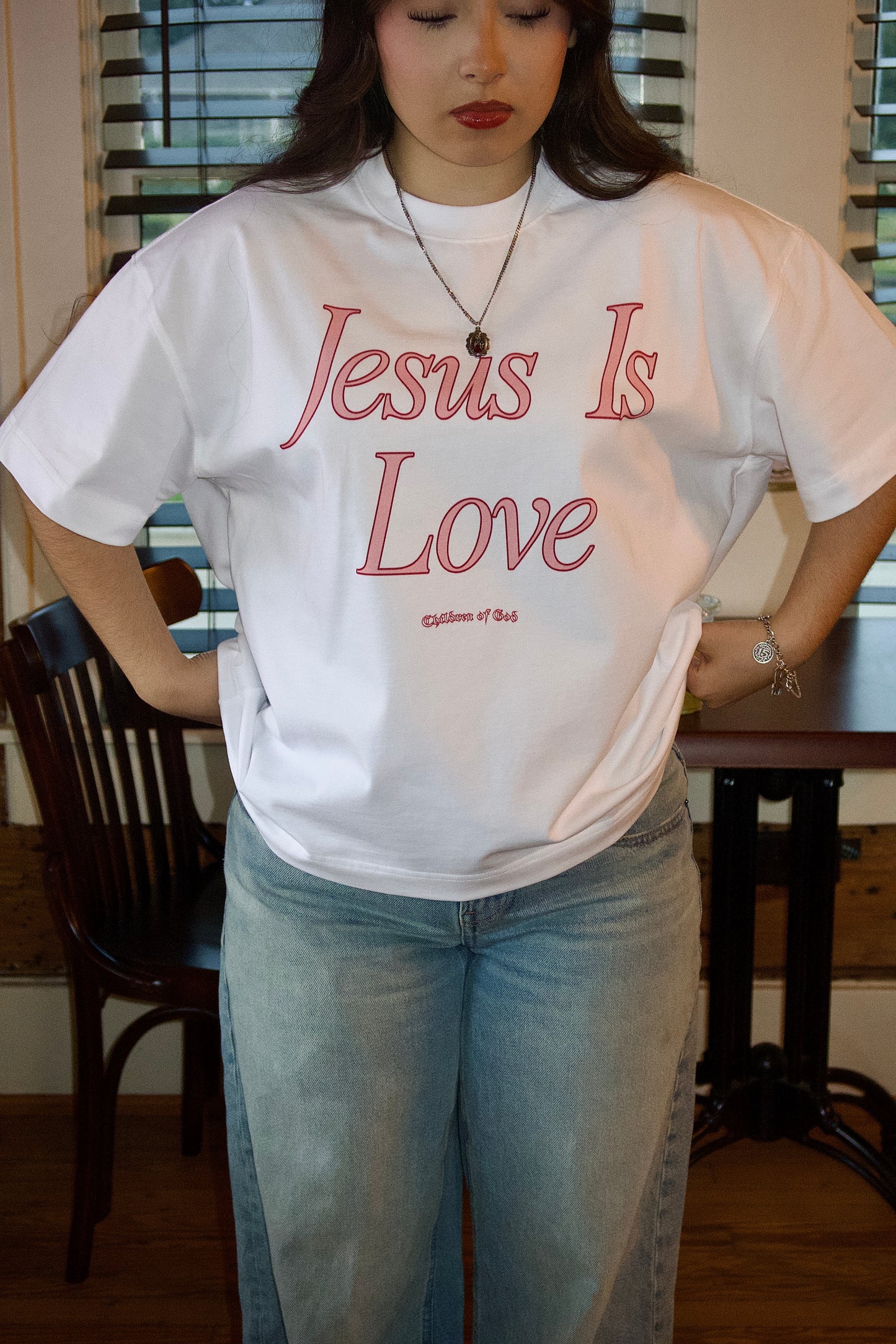 Jesus Is Love Boxy Tee (Pink On White)