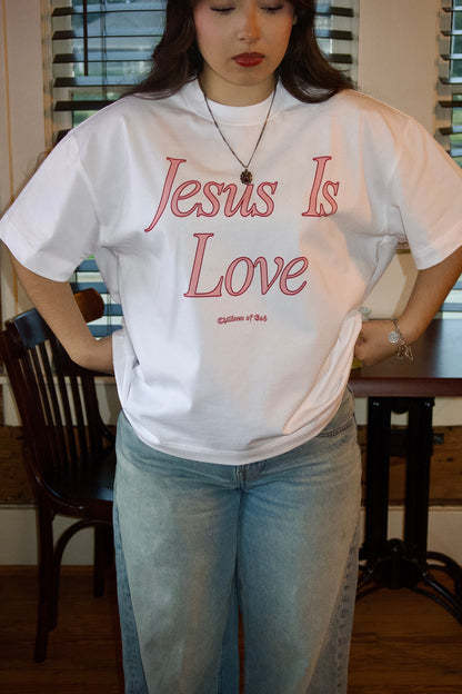 Jesus Is Love Boxy Tee (Pink On White)